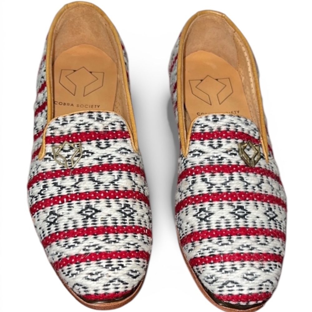 Cobra Society Moroccan Tweed Red and Black Striped Loafers Size 5